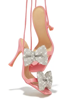 Ciela Lace Up Embellished Bow Heels - Pink