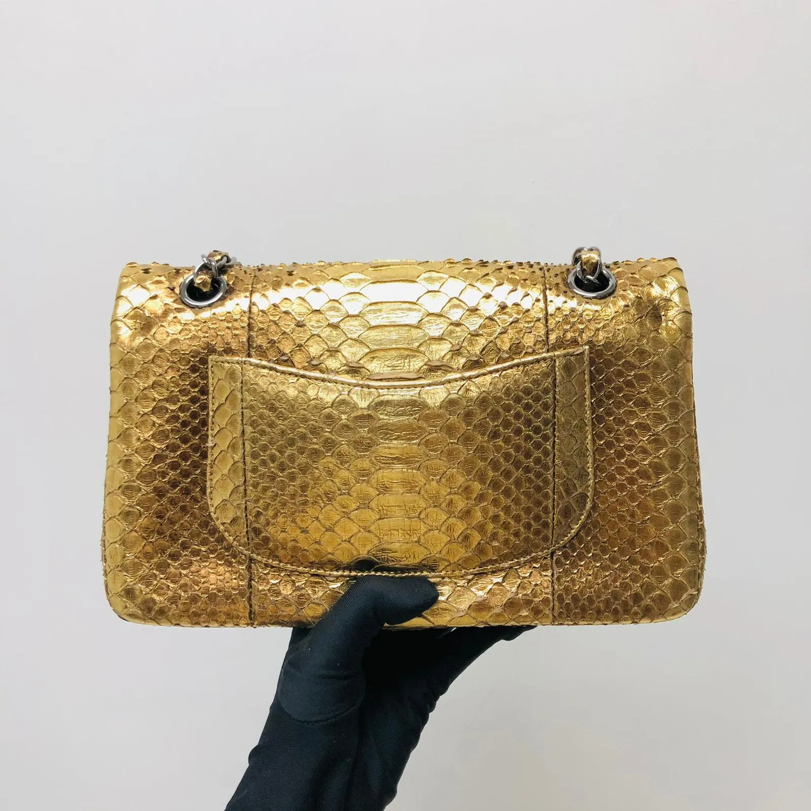 Classic Double Flap Gold M/L Python Bag with RHW