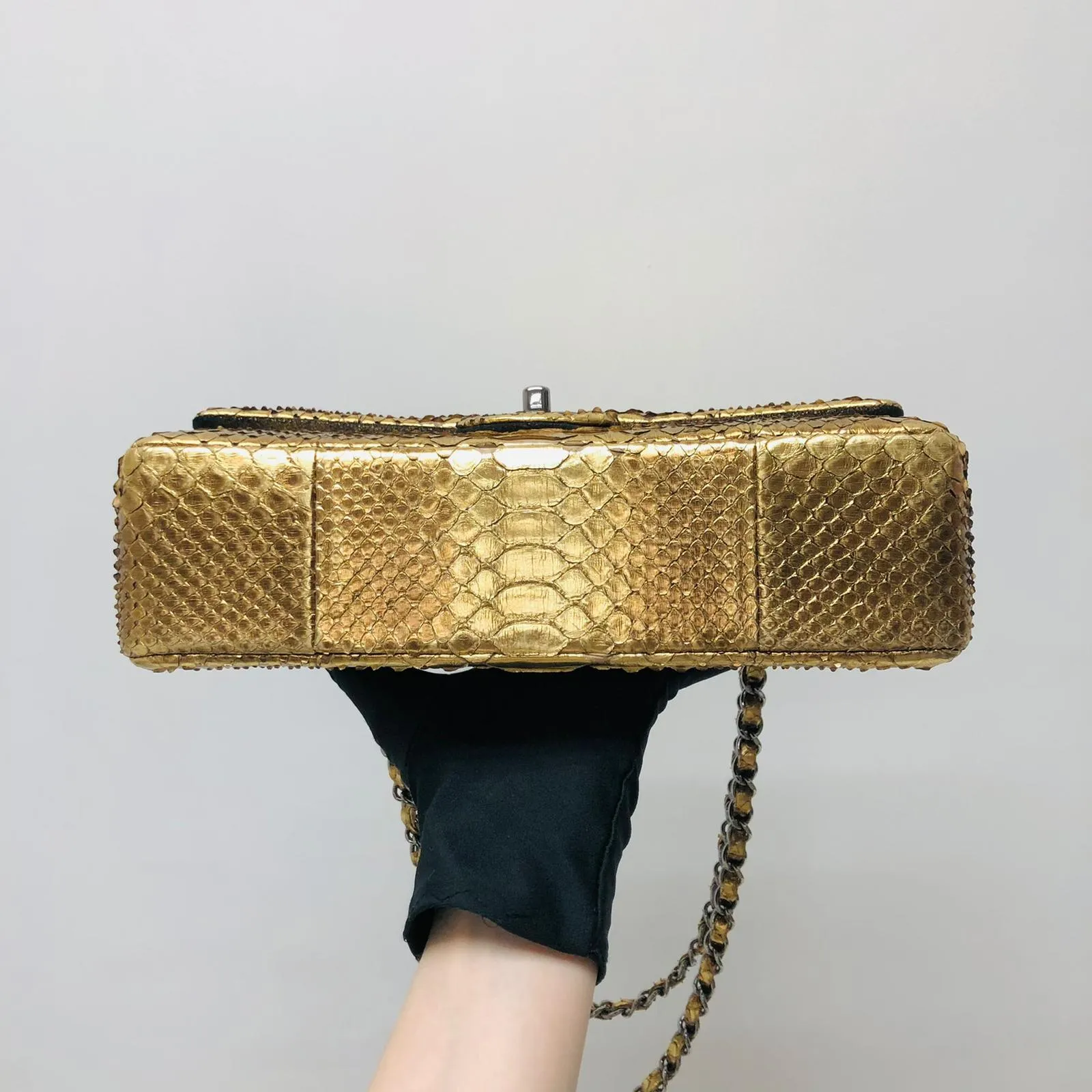 Classic Double Flap Gold M/L Python Bag with RHW