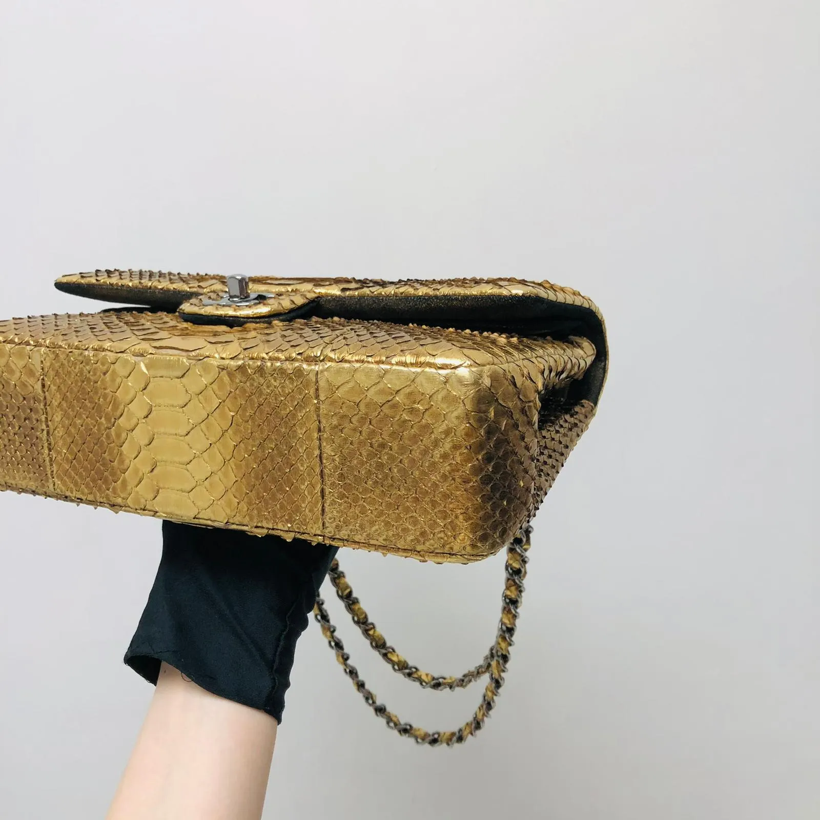 Classic Double Flap Gold M/L Python Bag with RHW