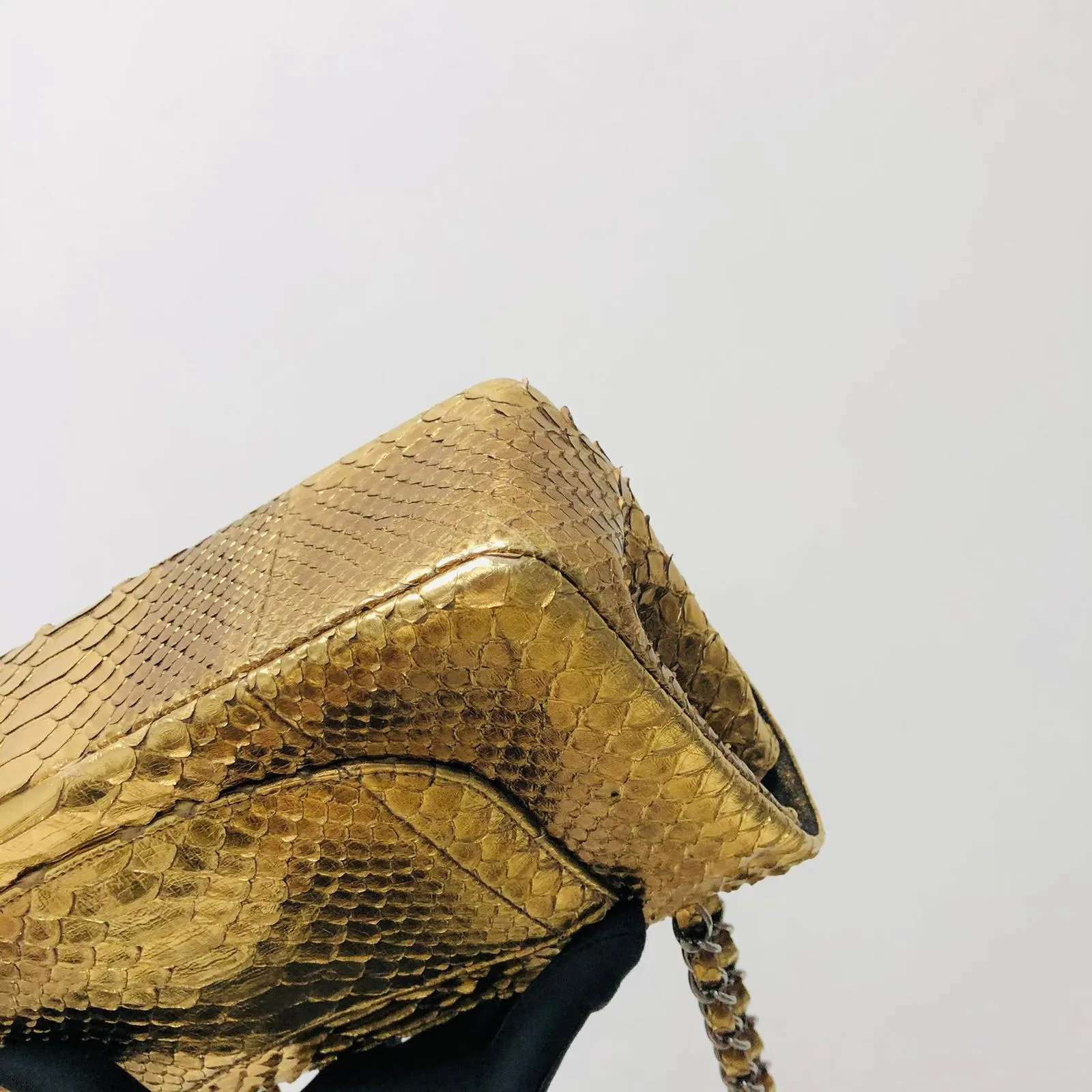 Classic Double Flap Gold M/L Python Bag with RHW