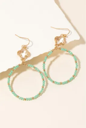 Clover Gem Mini Beaded Hoop Drop Earrings - Mint