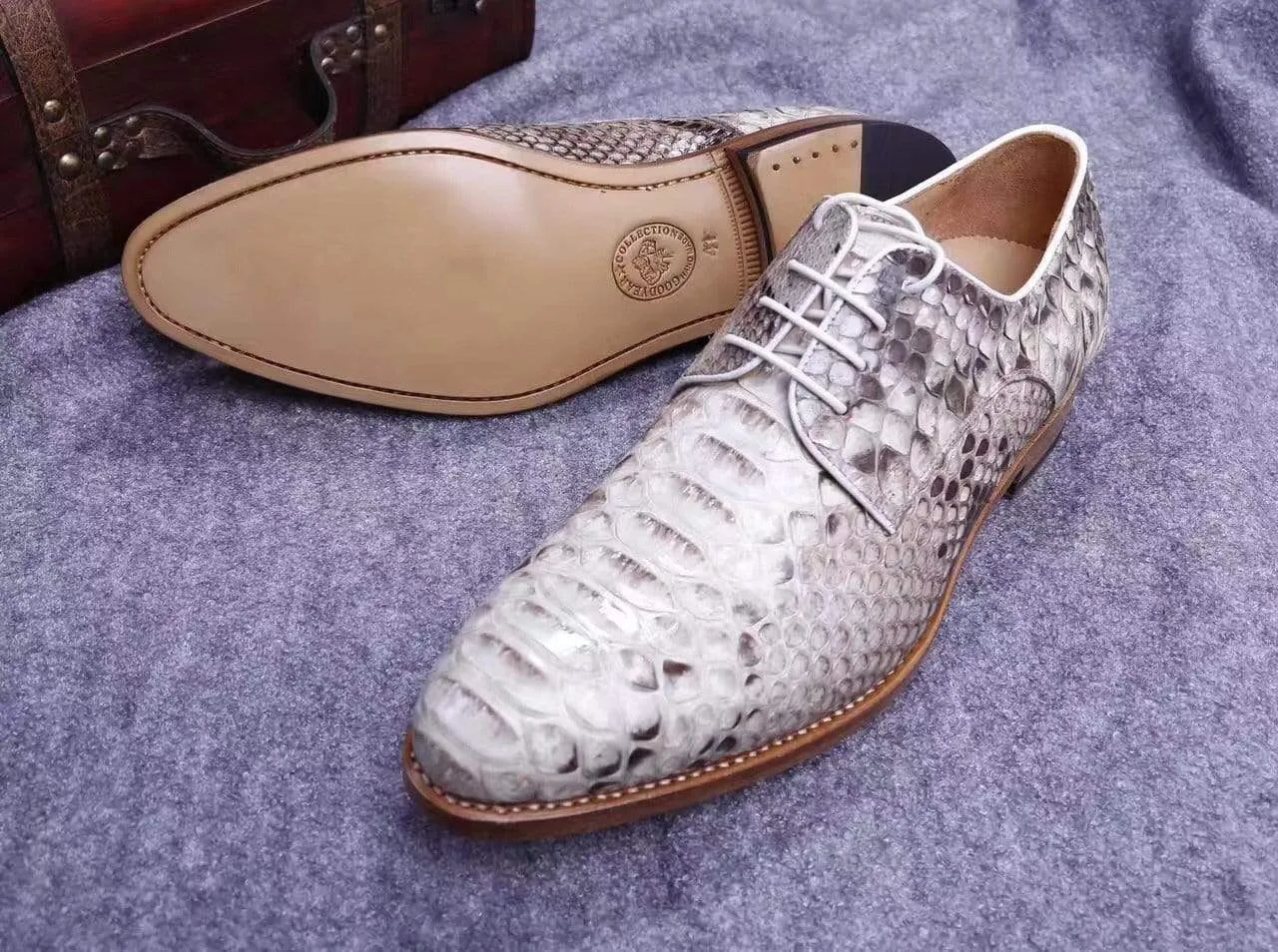 Crocodile Shoes Men's Grand Cap Toe Shoes Genuine Python Leather