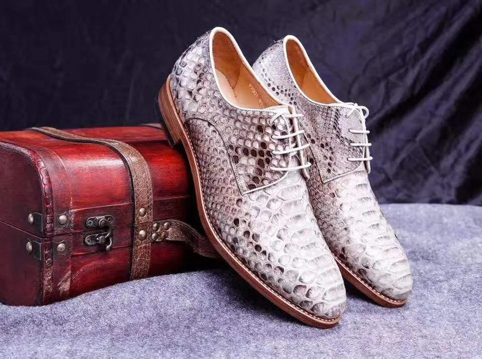 Crocodile Shoes Men's Grand Cap Toe Shoes Genuine Python Leather