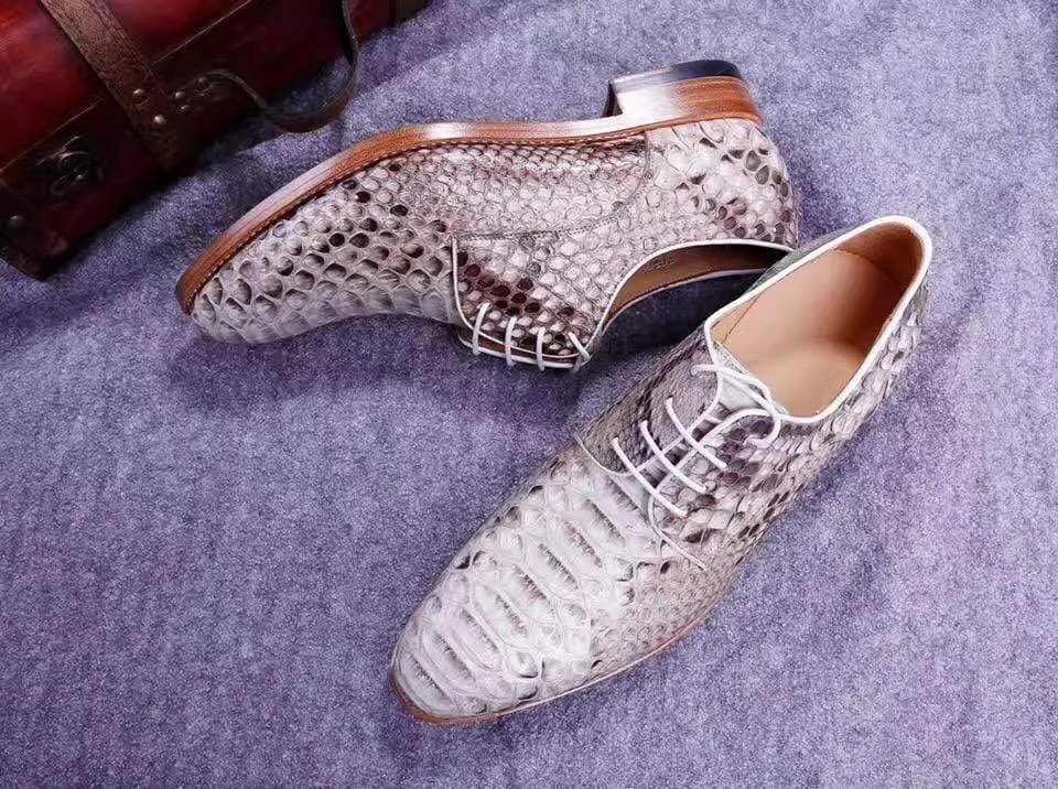 Crocodile Shoes Men's Grand Cap Toe Shoes Genuine Python Leather