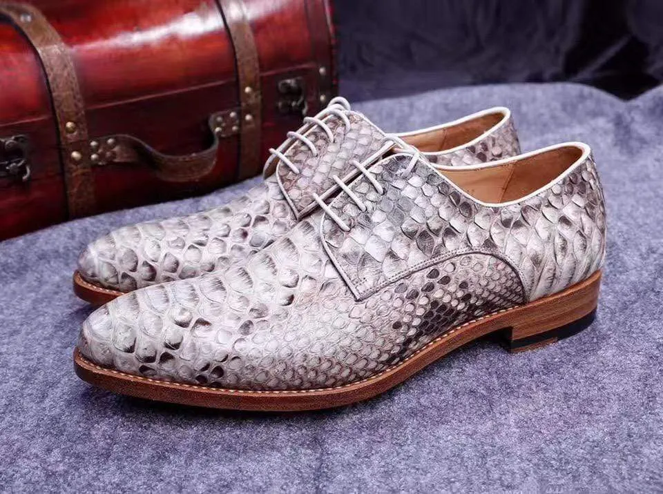 Crocodile Shoes Men's Grand Cap Toe Shoes Genuine Python Leather