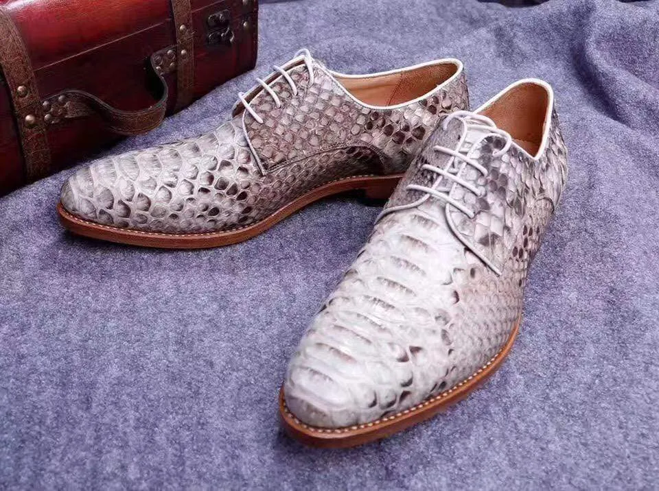 Crocodile Shoes Men's Grand Cap Toe Shoes Genuine Python Leather