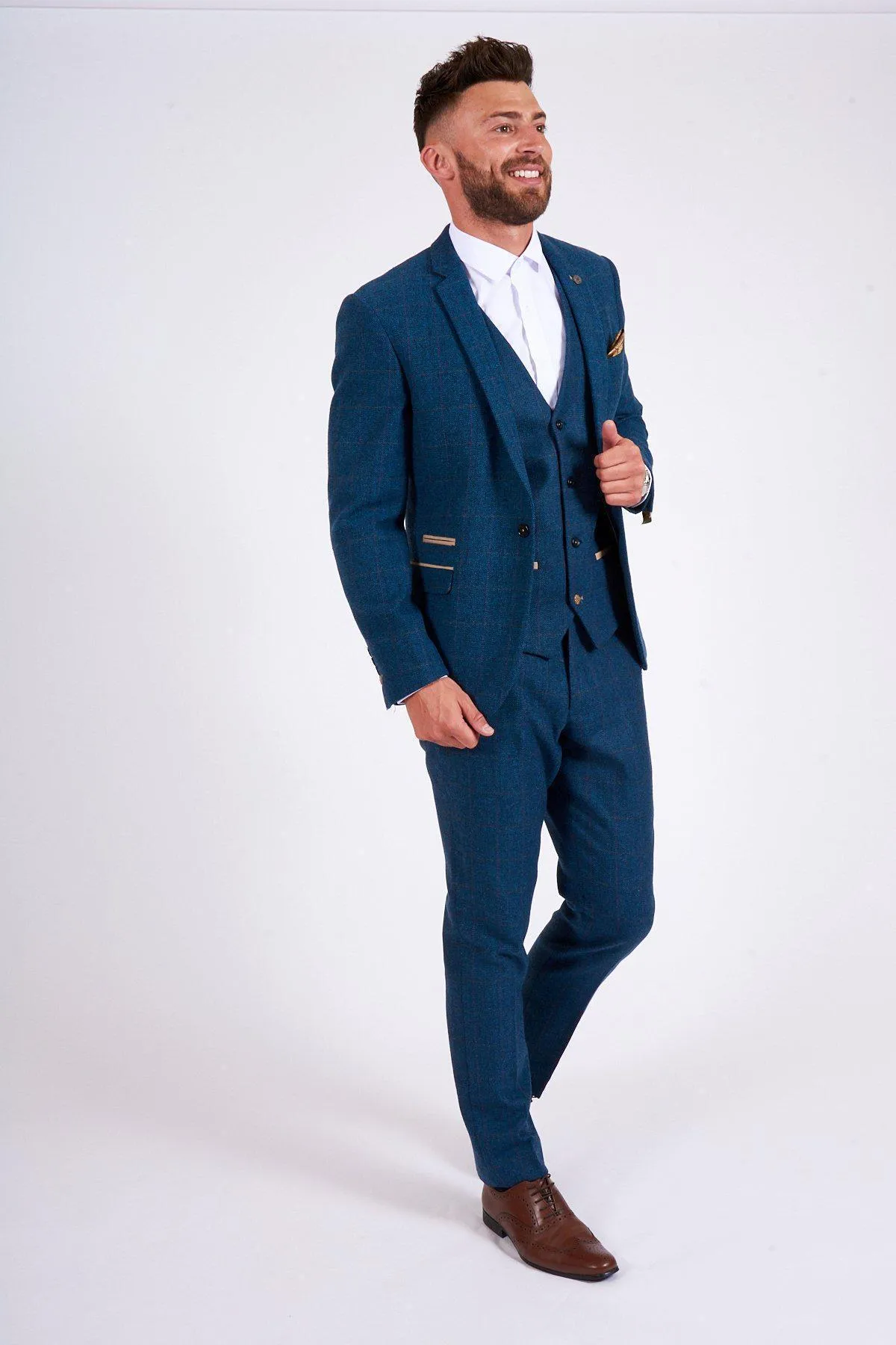 DION Blue Tweed Suit As Worn By Sam Johnstone