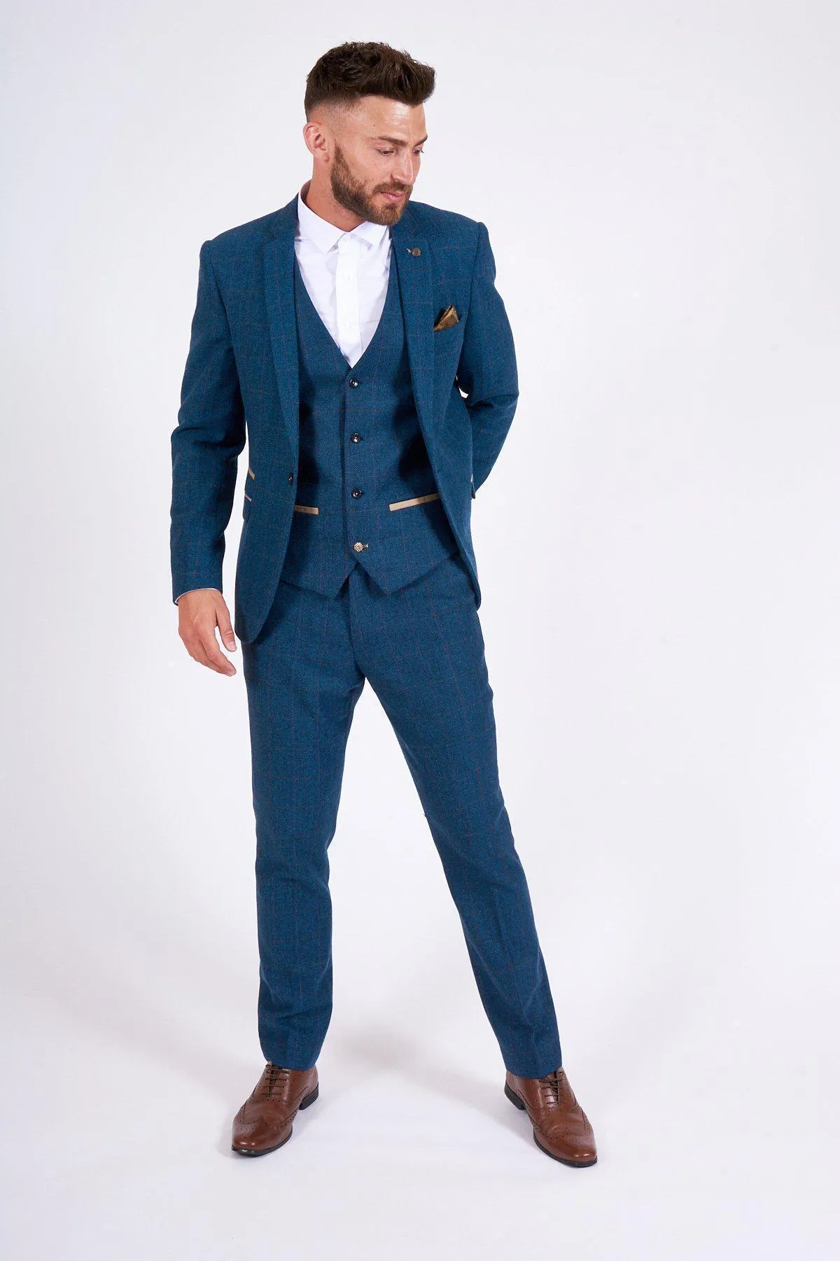 DION Blue Tweed Suit As Worn By Sam Johnstone