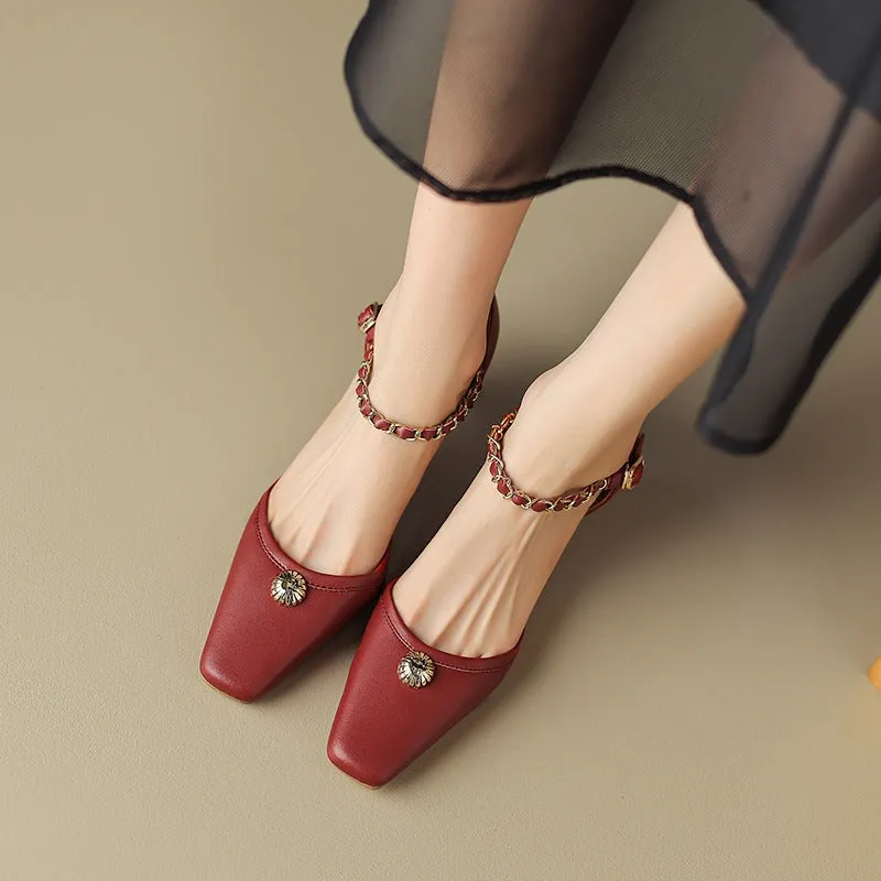 Elegant Genuine Leather Low Heel Triple-Strap Mary Jane Shoes With Buckle Detail