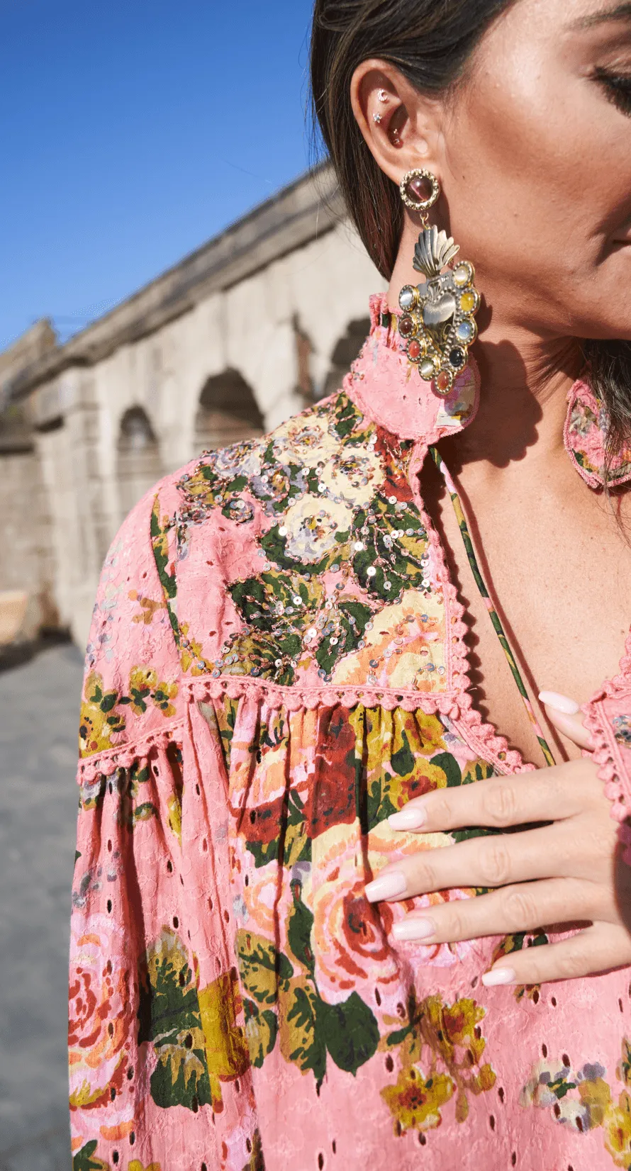 Embellished Blouse Graciosa in Pink Print