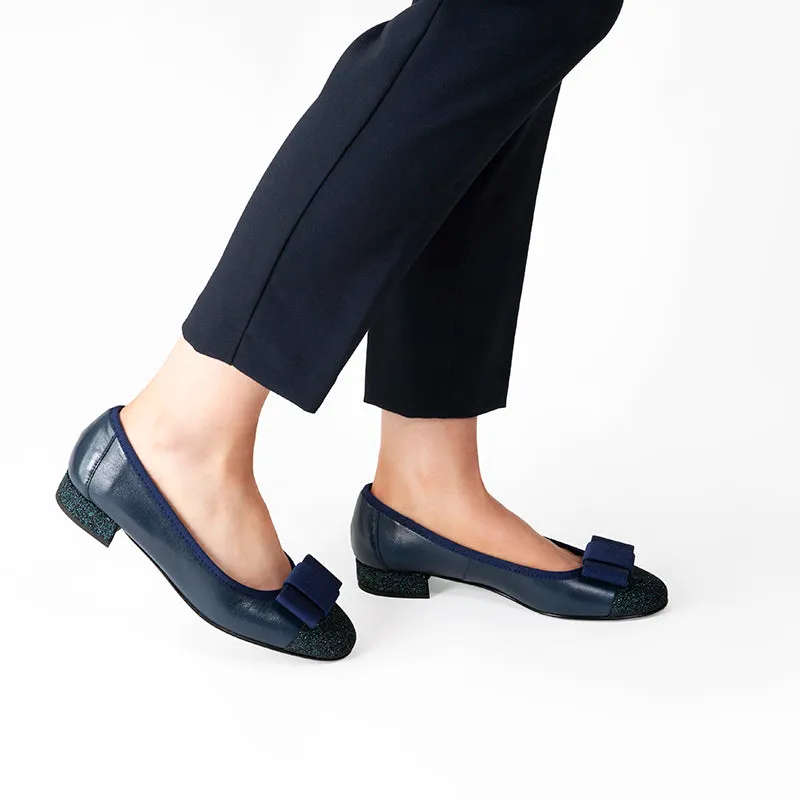 Fabucci Navy Leather Ballet Flat with Bow