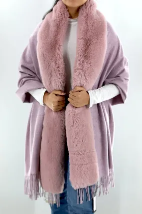 Faux fur trim wrap with Embellishments - Mauve