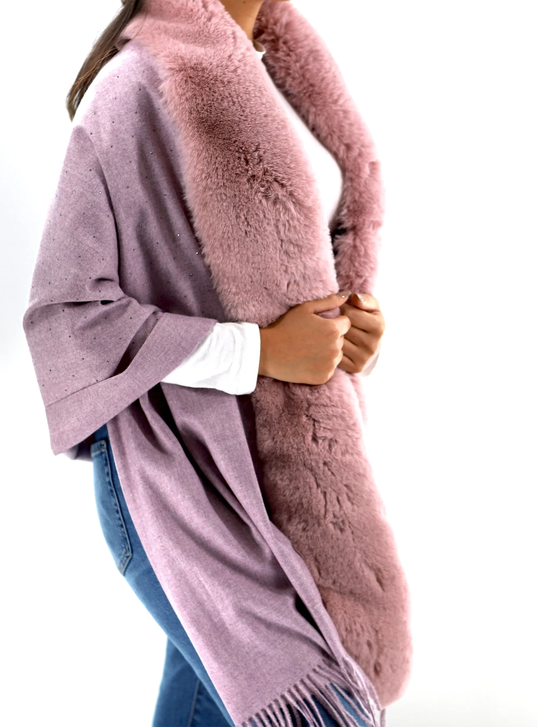 Faux fur trim wrap with Embellishments - Mauve