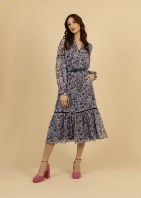 Fee G Tess Floral Print Dress With Lace Detail