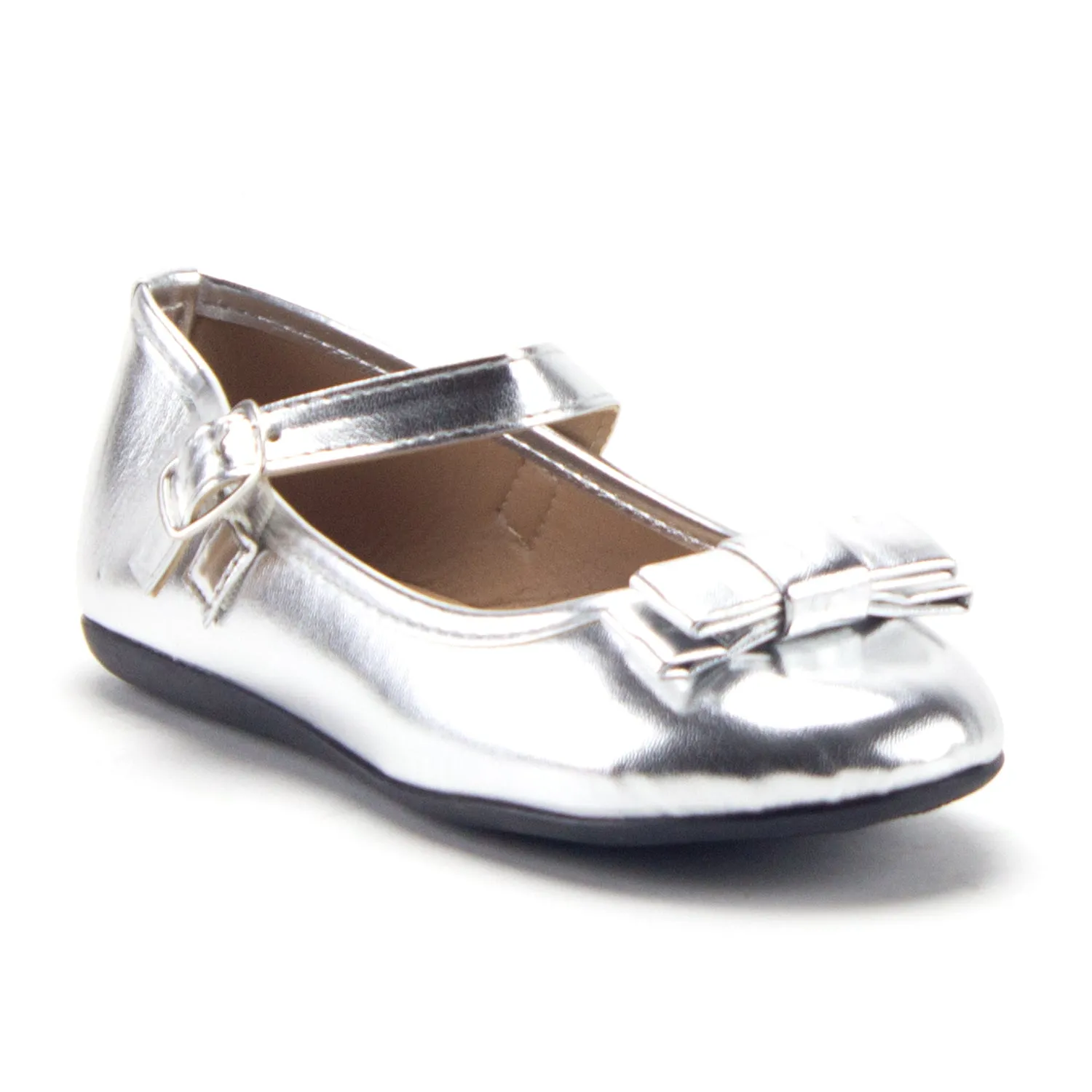 Girls FWD-13K Mary Jane Flats Round Toe Metallic Bow Dress Shoes