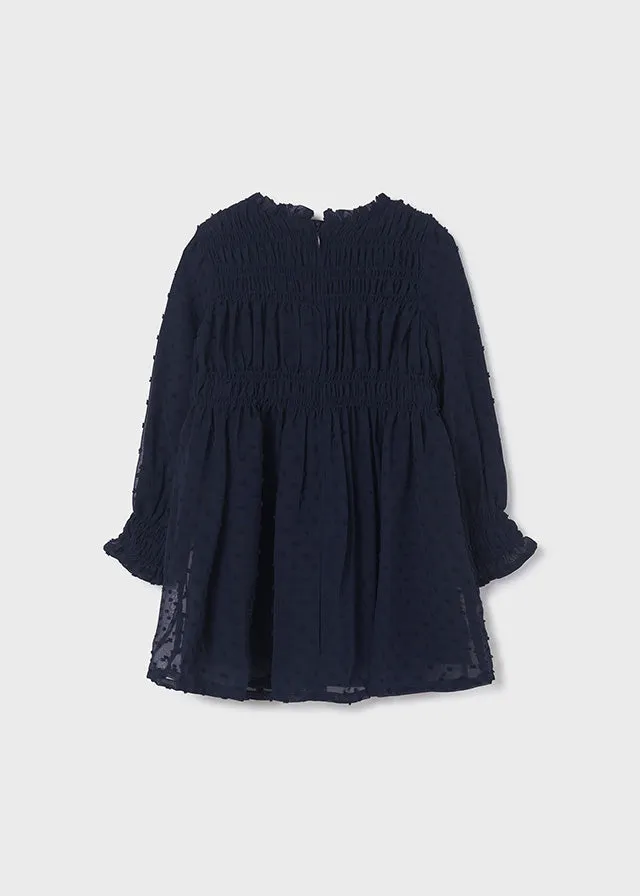 Girls Navy Chiffon Dress | Mayoral