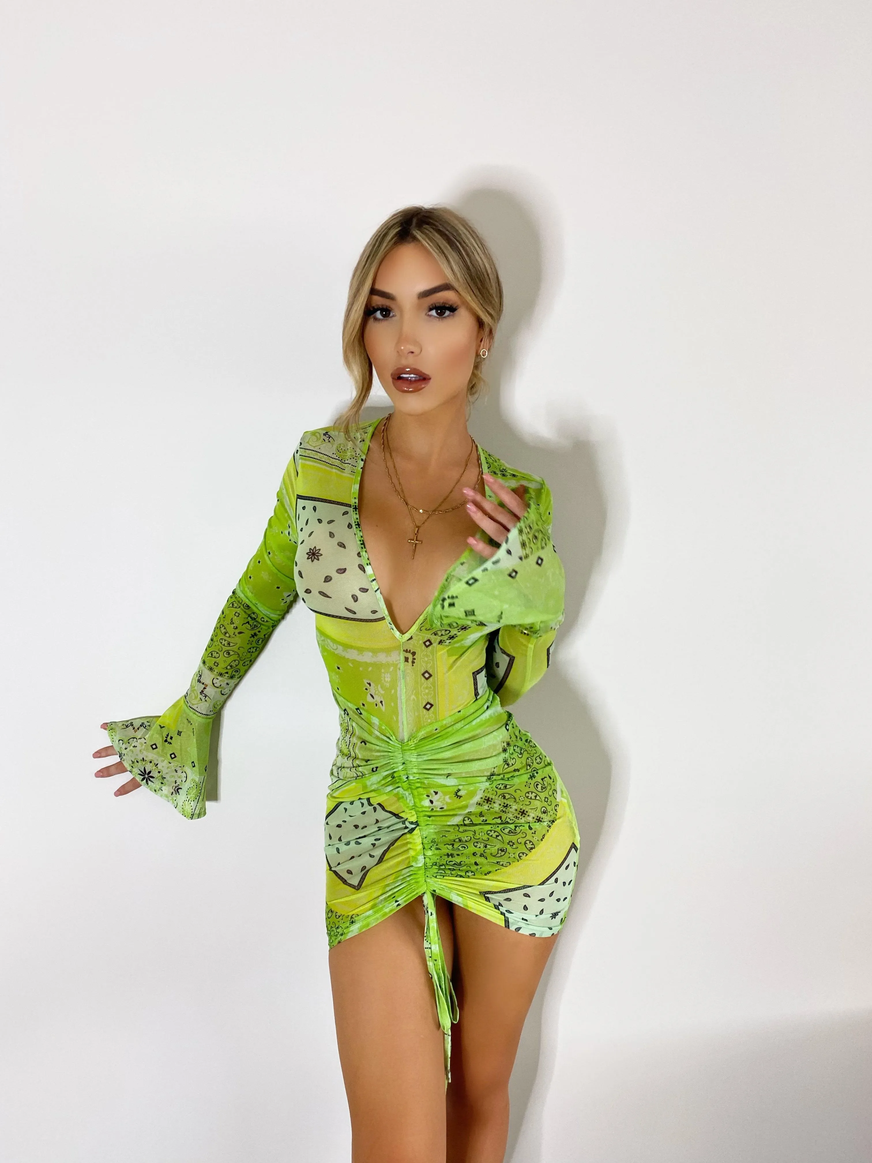 Green bandana mini dress