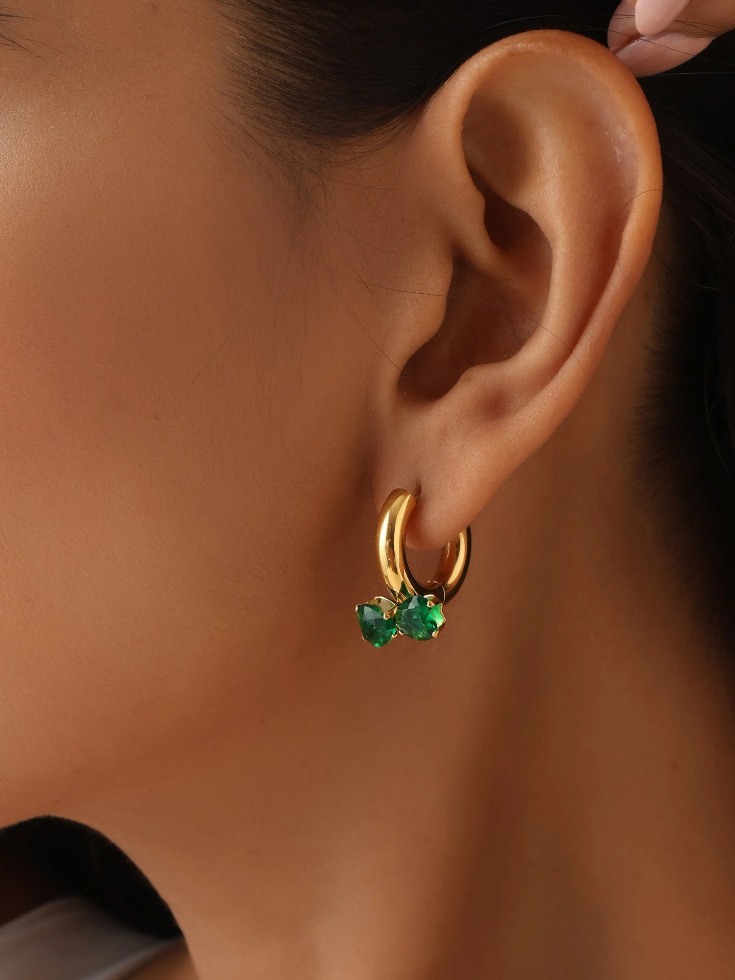 Green Emerald Bow Hoops