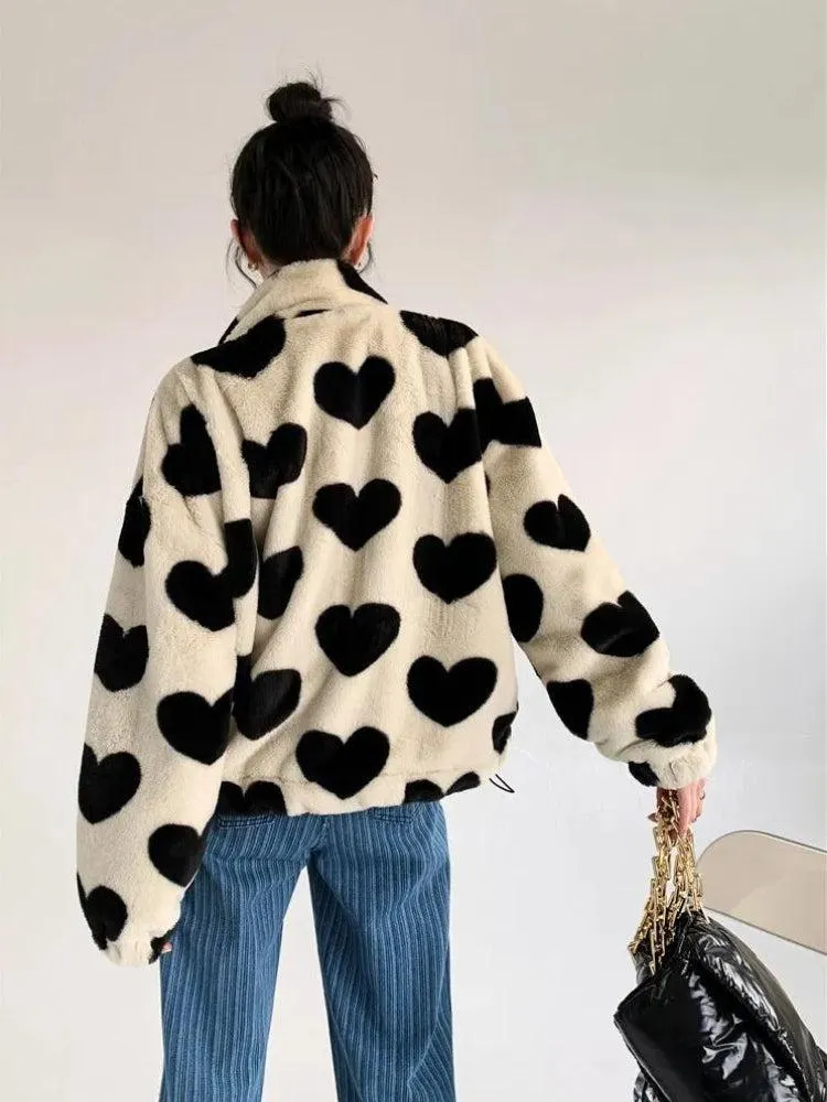 Heart Pattern Teddy Jacket