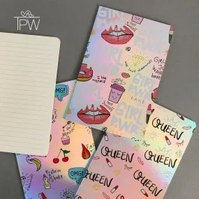 Holographic Shiny Cover Beauty Queen Lined Notebook