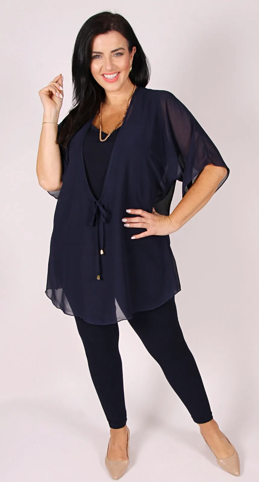 Kaftan Tie Front Top Navy