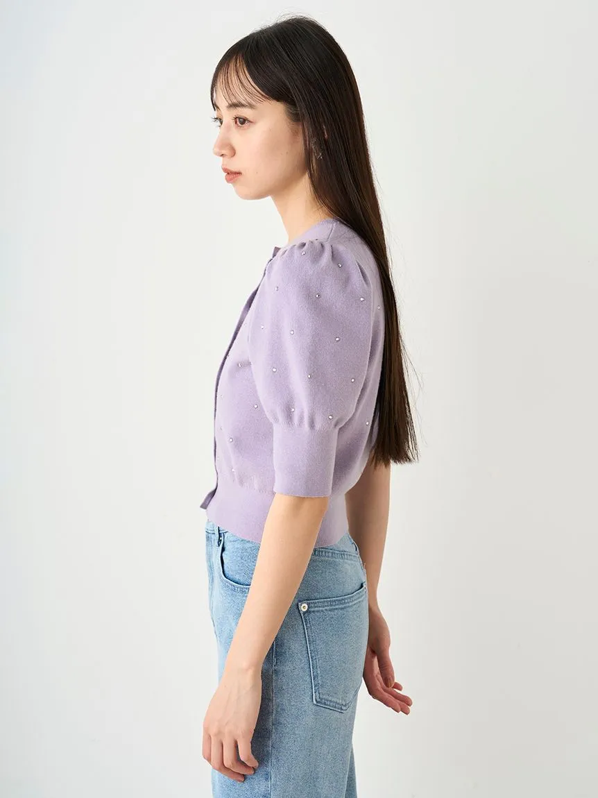 Knit Button-Up Blouse with Puff Sleeves