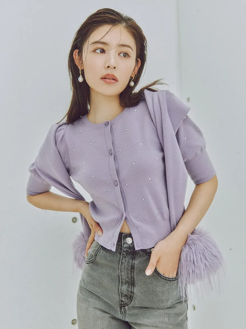 Knit Button-Up Blouse with Puff Sleeves