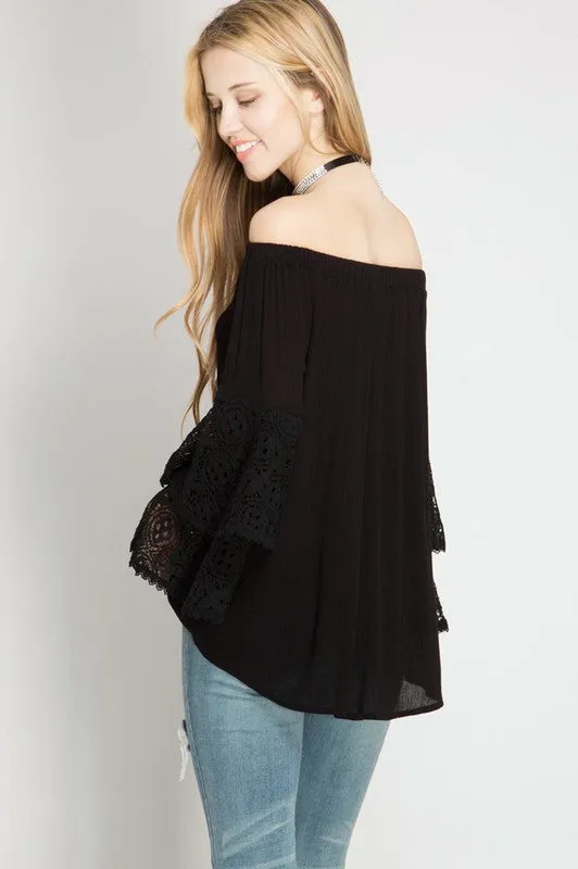 Layered Bell Sleeve Top W/ Lace