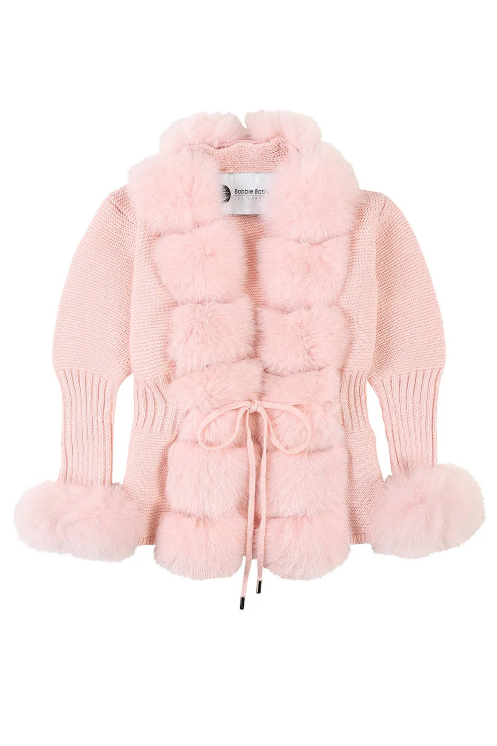 'Lili' Rib knit cardigan with fur trim - Pink