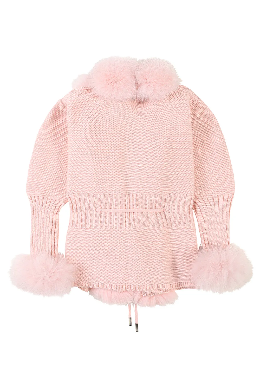 'Lili' Rib knit cardigan with fur trim - Pink