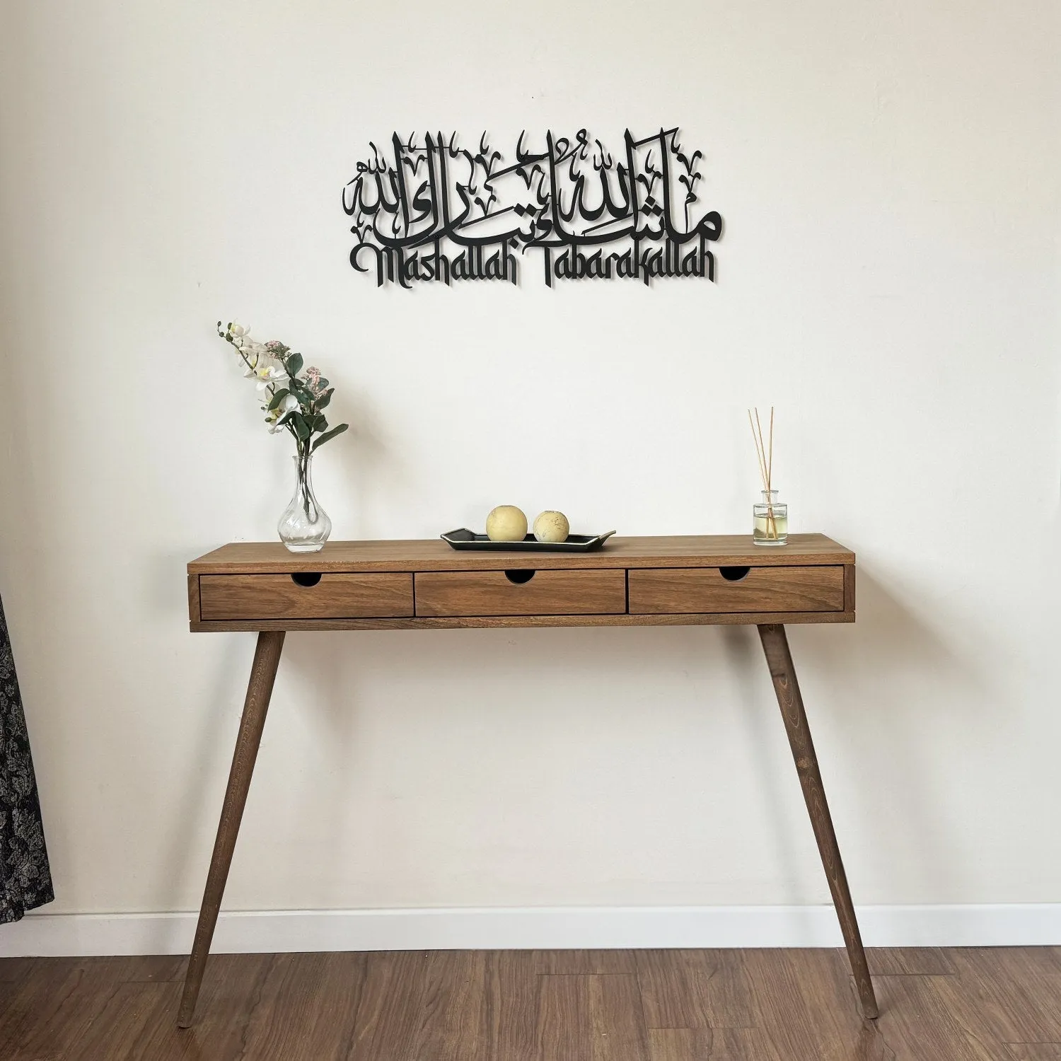 Mashallah Tabarakallah Metal Islamic Wall Art - Latin & Arabic Calligraphy