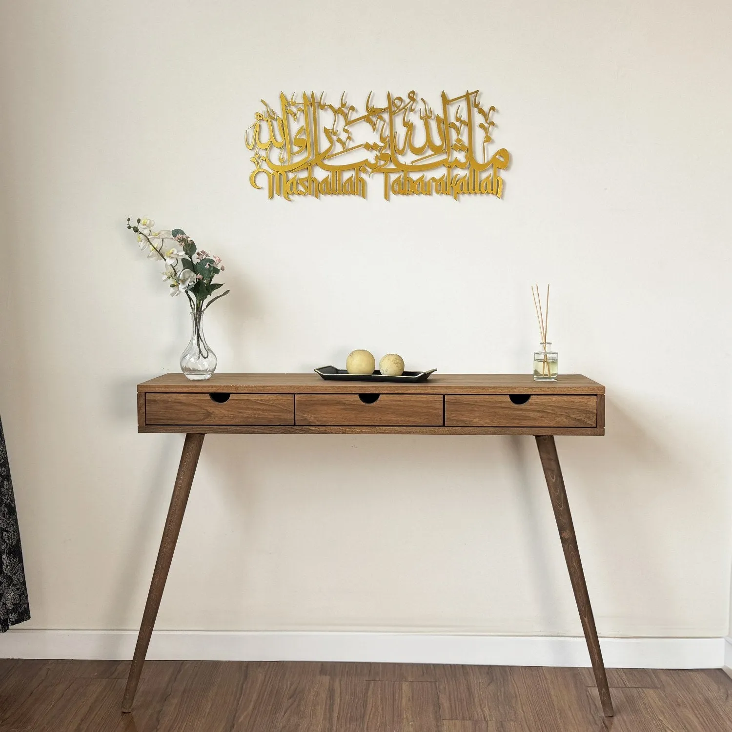 Mashallah Tabarakallah Metal Islamic Wall Art - Latin & Arabic Calligraphy