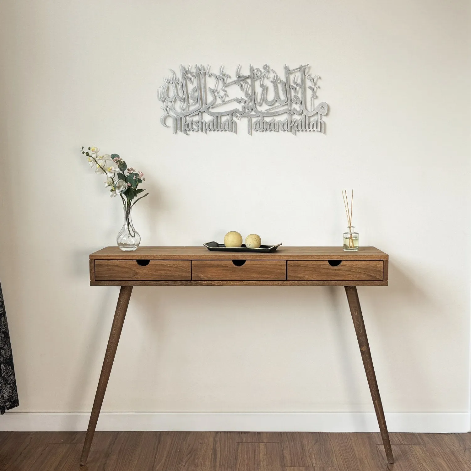 Mashallah Tabarakallah Metal Islamic Wall Art - Latin & Arabic Calligraphy