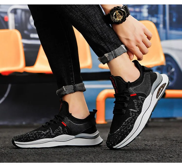 Men's Sports Casual Shoes Mesh Breathable Lace-up Running Korean Version Flying Woven Cross-border