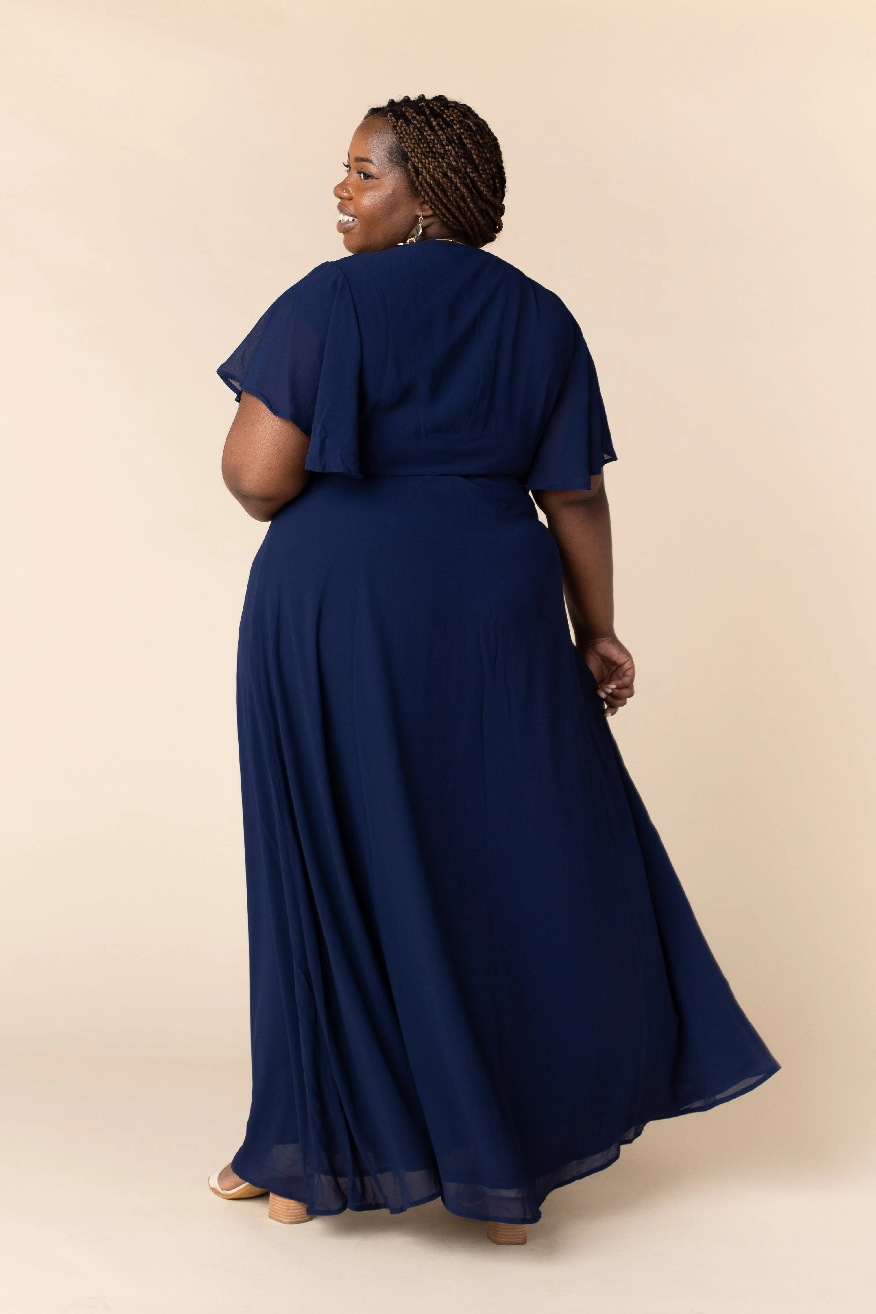 Naples Flutter Sleeve Wrap Maxi - Navy