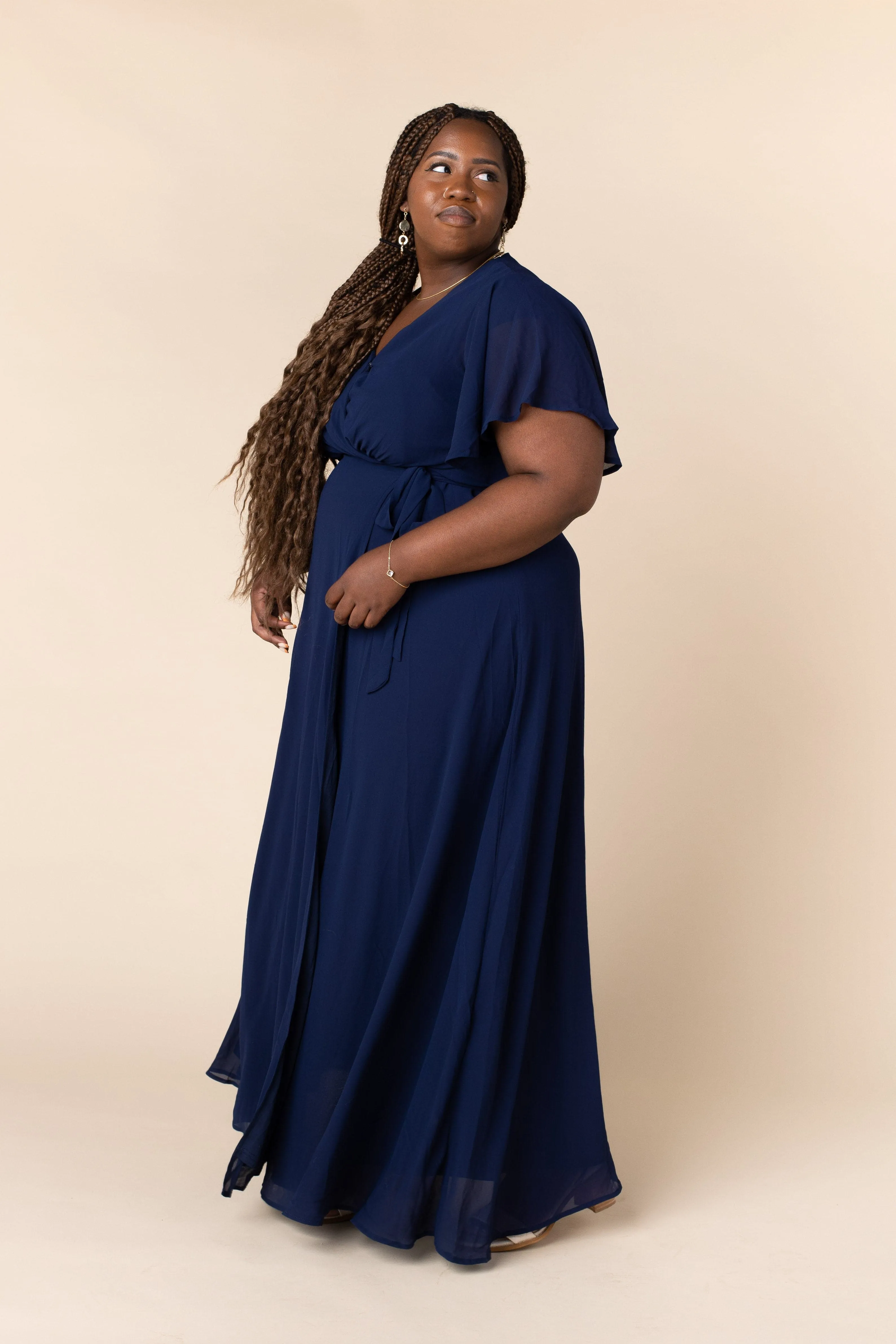 Naples Flutter Sleeve Wrap Maxi - Navy