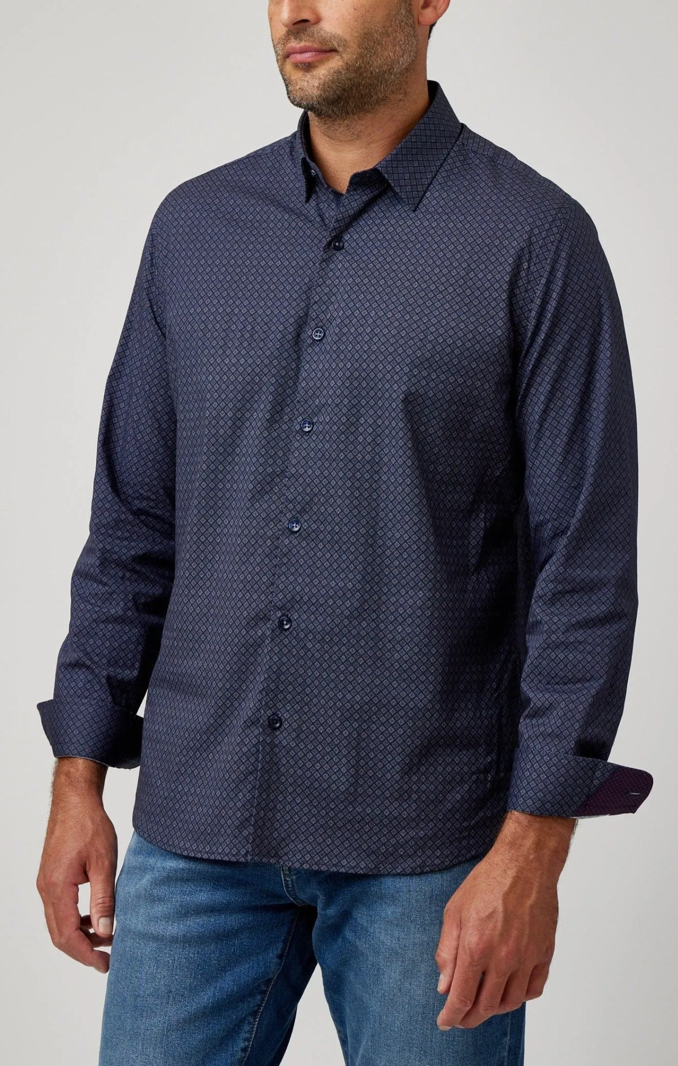 Navy Diagonal Block Geo Print Shirt