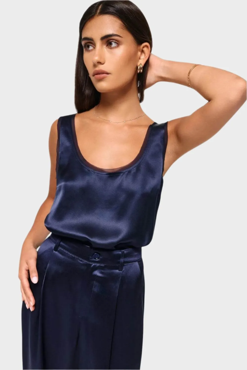 Nilou Chiffon Trim Camisole in Navy