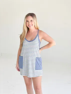 Nothing But Trouble Romper Dress - Blue