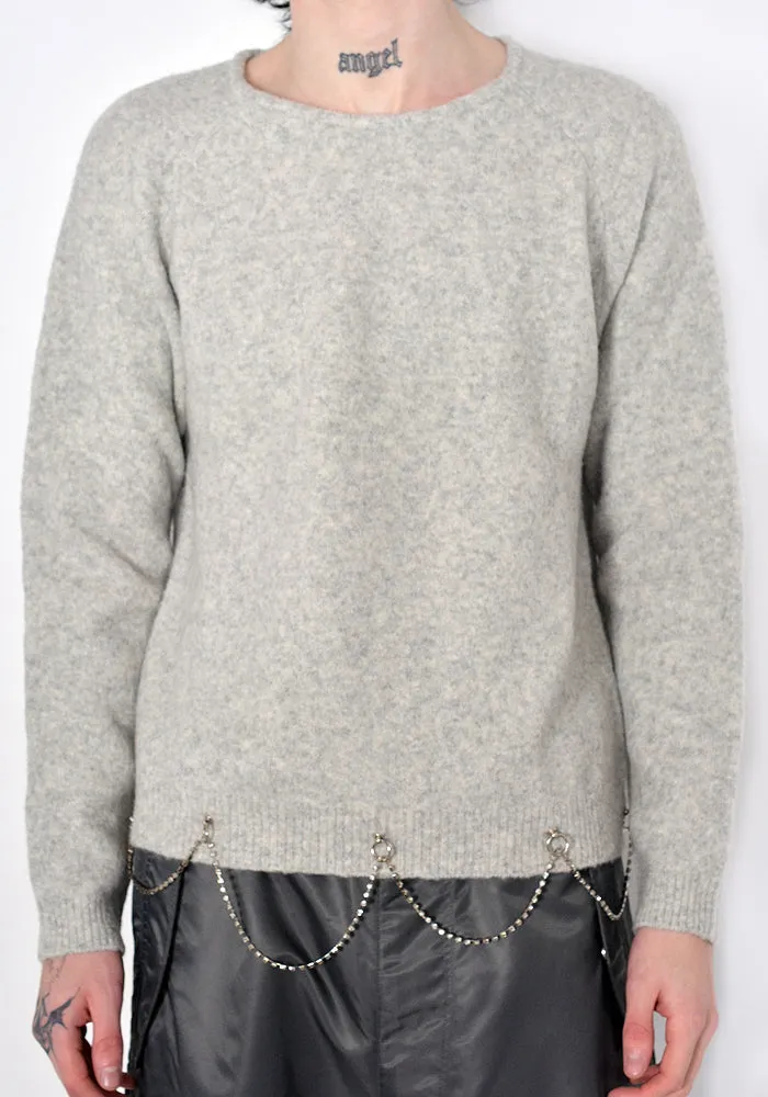 RANDOM IDENTITIES KN-26 CREWNECK KNITSWEATER WITH CHAIN LIGHT GREY