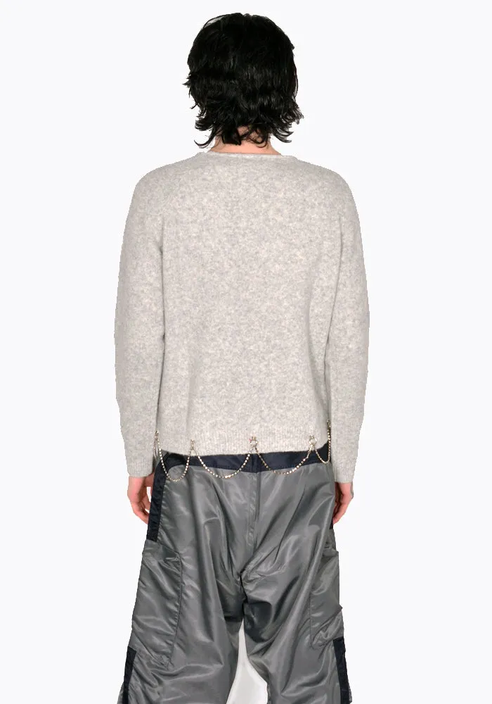 RANDOM IDENTITIES KN-26 CREWNECK KNITSWEATER WITH CHAIN LIGHT GREY