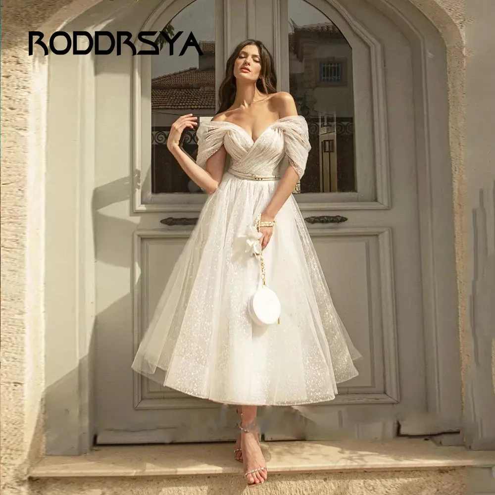 RODDRSYA Bling Glitter Boho Wedding Dress