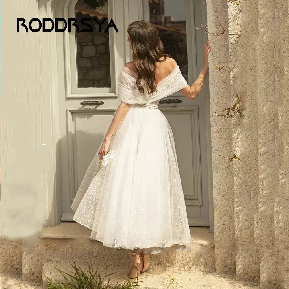 RODDRSYA Bling Glitter Boho Wedding Dress