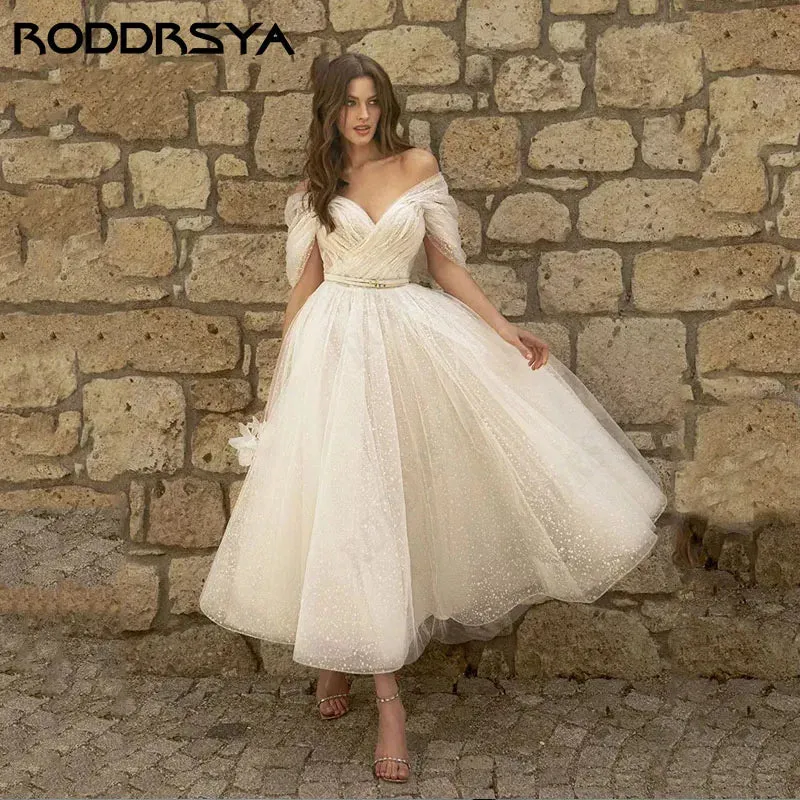 RODDRSYA Bling Glitter Boho Wedding Dress