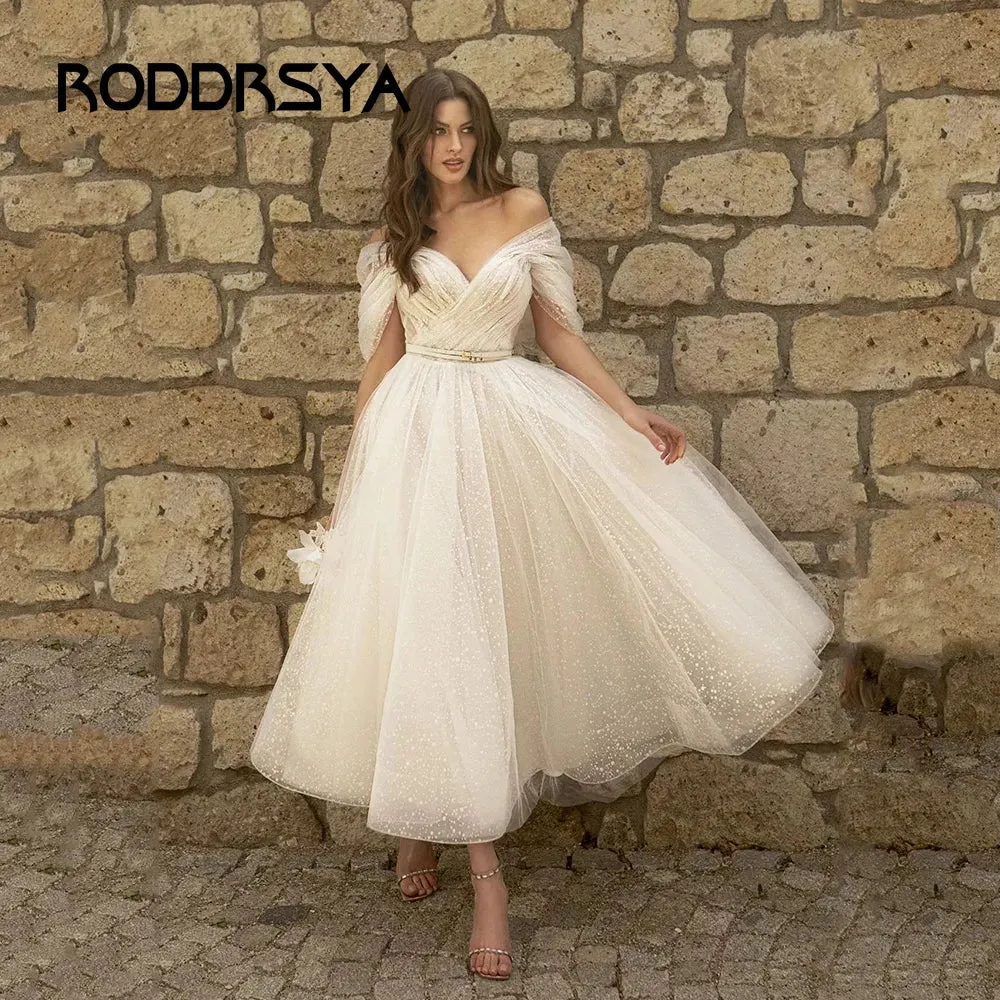 RODDRSYA Bling Glitter Boho Wedding Dress