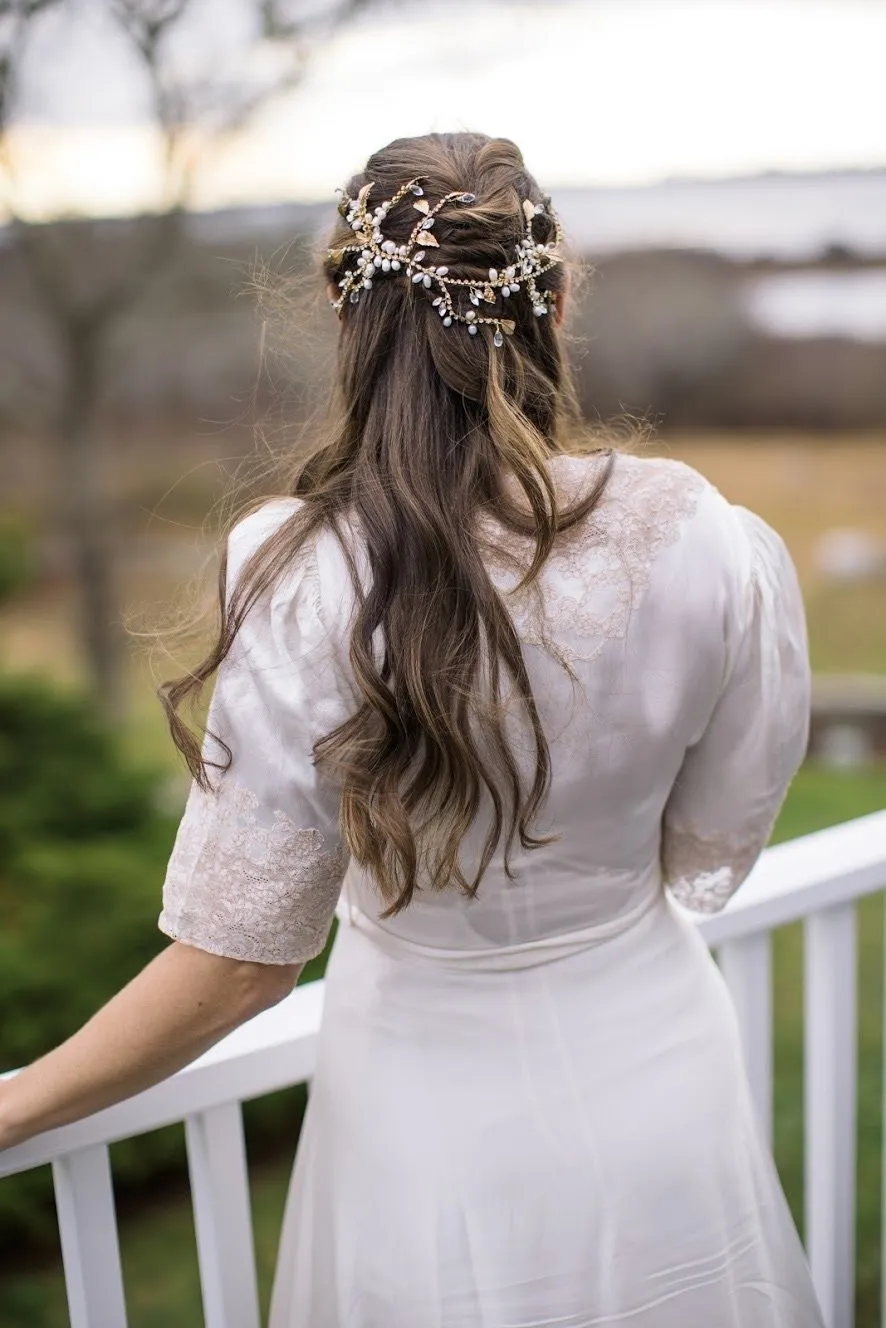 SARAH Gilded Freshwater Pearl and Genuine White Topaz Headpiece