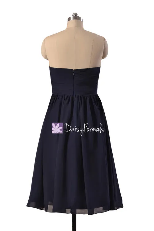 Strapless Knee length Bridesmaid Dress Navy Chiffon Sweetheart Formal Dress(BM10821S)