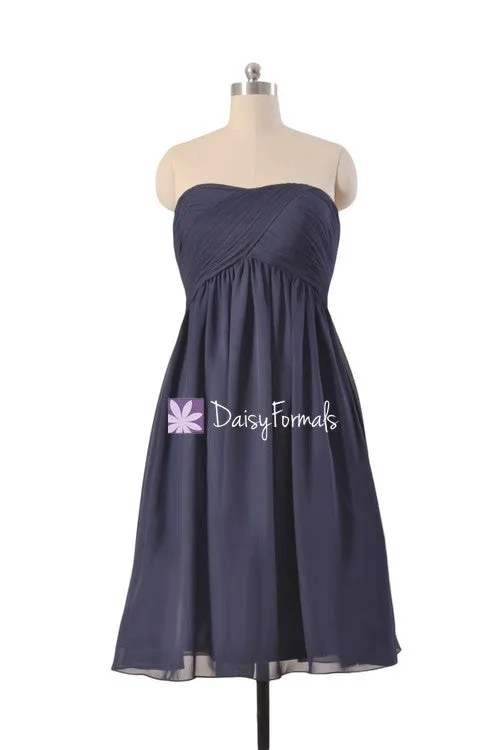 Strapless Knee length Bridesmaid Dress Navy Chiffon Sweetheart Formal Dress(BM10821S)