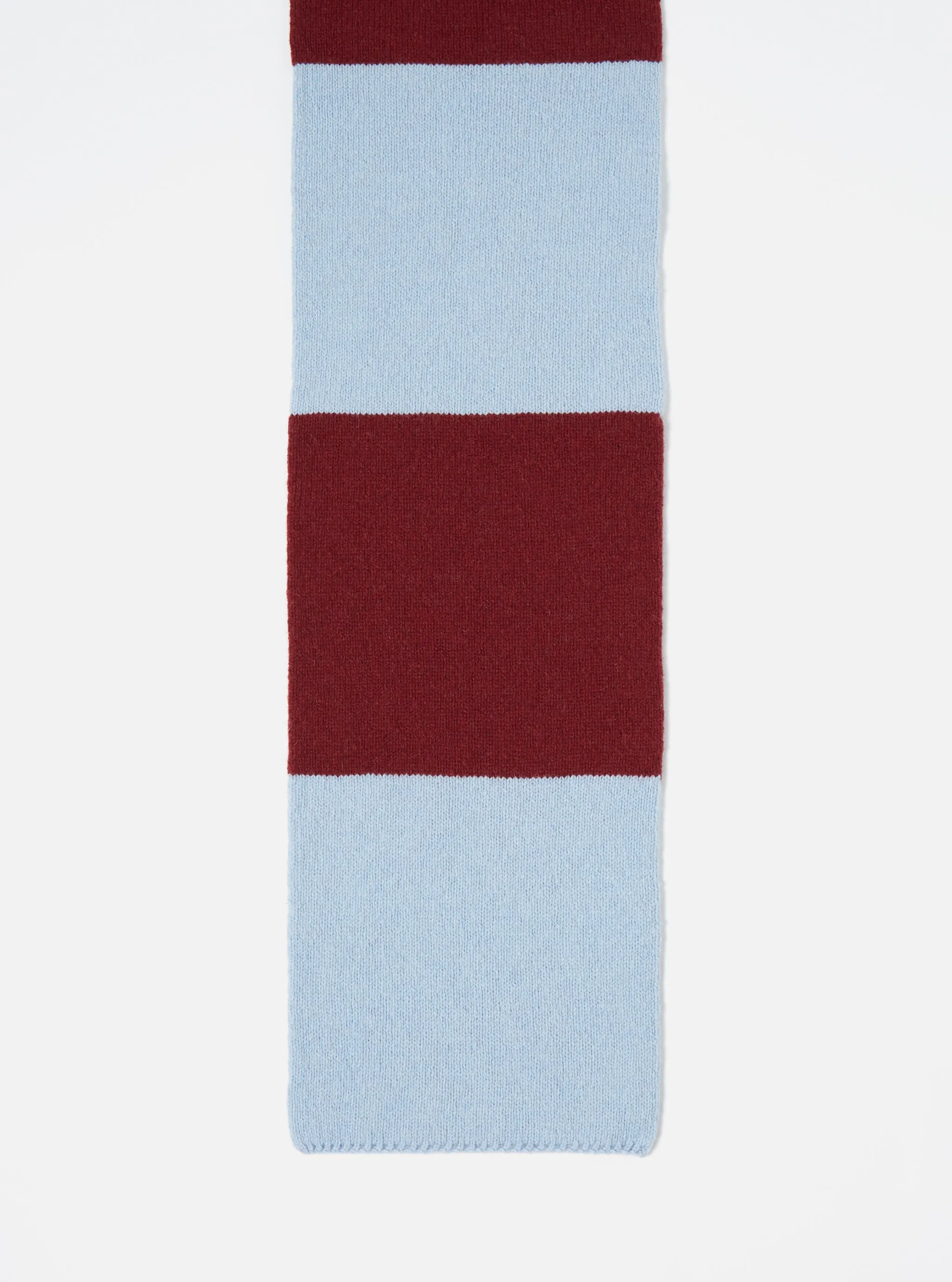 Universal Works Deluxe Football Scarf in Sky/Claret Soft Wool